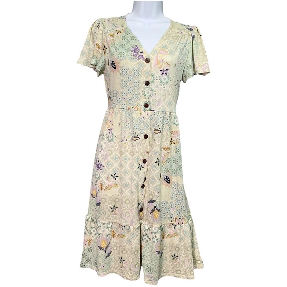 Monteau Los Angeles Dresses & Skirts - Monteau Los‎ Angeles Peasant Dress S Floral Cream Cottagecore Fairy Whimsical